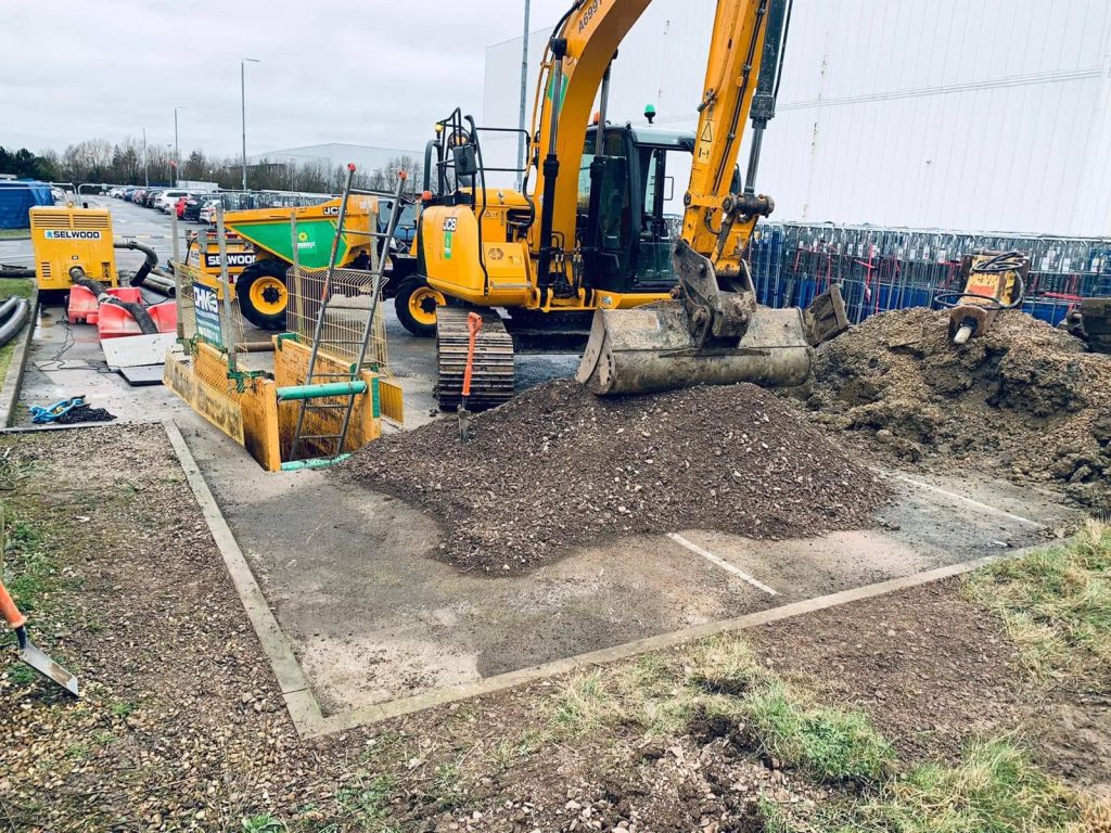 SWB Construction crew and excavator on a groundworks site